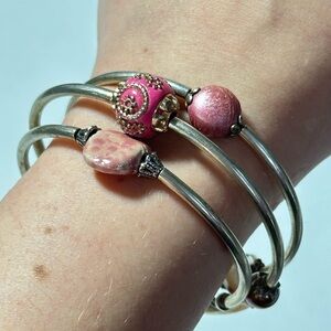 Pink & Silver Glass Ceramic Silver Spiral Coil Bracelet Y2K 90s McBling
